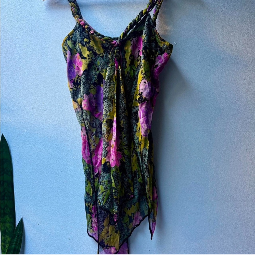 Genuine Silk Beaded symmetrical Floral Floral braided Strap Flowy top